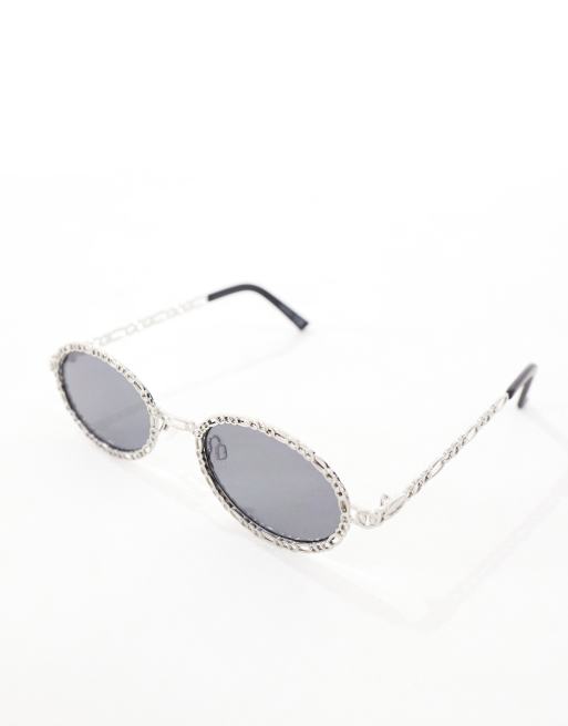 ASOS DESIGN - Occhiali da sole ovali anni '90 argento con dettagli stile catenina, 4 di 4