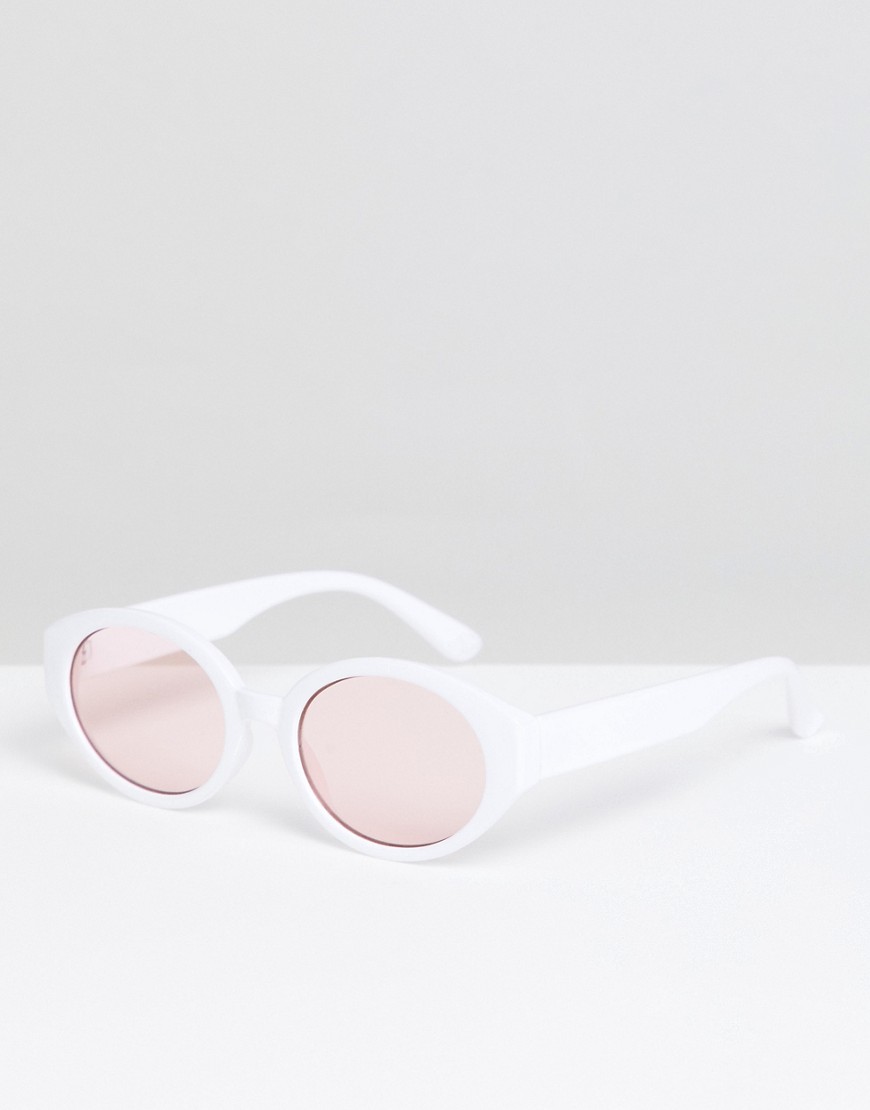 ASOS DESIGN - Occhiali da sole ovali bianchi con lenti rosa-Bianco