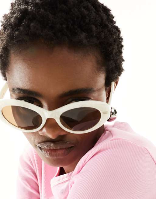 ASOS DESIGN - Occhiali da sole ovali bianco acetato sfumato , 3 di 4