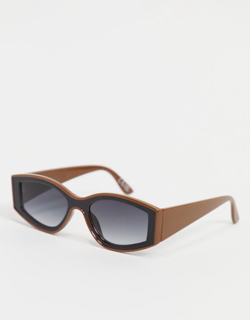 ASOS DESIGN - Occhiali da sole ovali in plastica con dettagli smussati marrone e nero