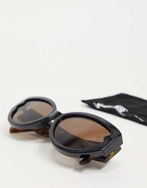 ASOS DESIGN - Occhiali da sole ovali in plastica neri con stanghette tartarugate, 4 di 4