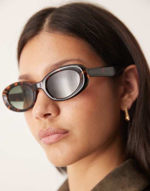 ASOS DESIGN - Occhiali da sole ovali tartarugati con lenti verdi, 3 di 3