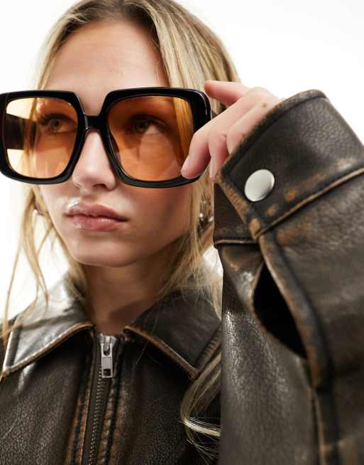 ASOS DESIGN - Occhiali da sole oversize anni '70 con lenti color pesca 
