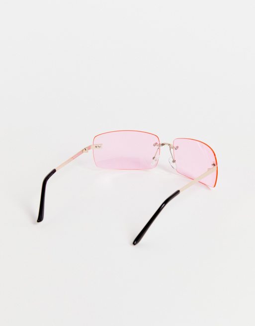 ASOS DESIGN - Occhiali da sole oversize avvolgenti senza bordo rosa in stile anni '90 , 2 di 4