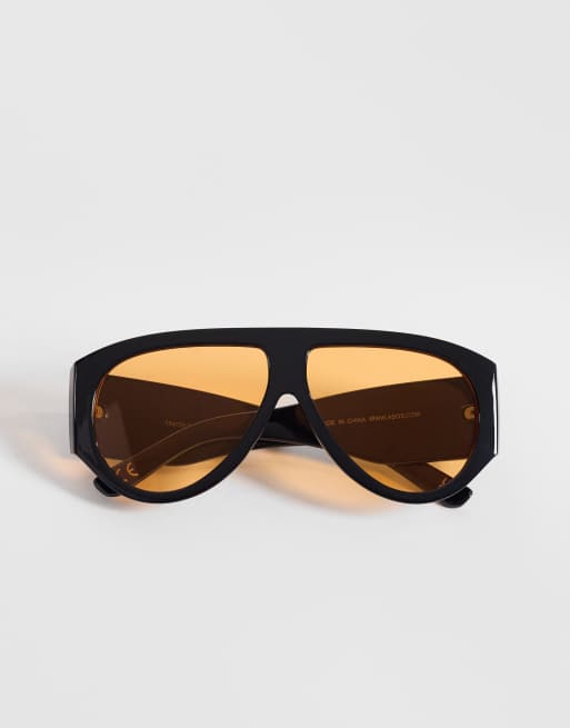 ASOS DESIGN - Occhiali da sole oversize con montatura nera e lenti arancioni, 3 di 3