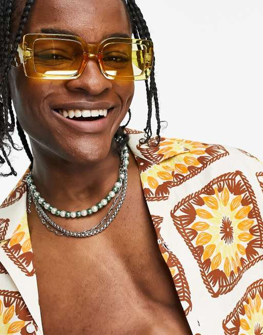 ASOS DESIGN - Occhiali da sole oversize rettangolari gialli con lenti gialle, 3 di 4