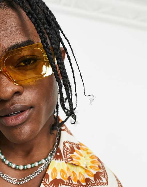 ASOS DESIGN - Occhiali da sole oversize rettangolari gialli con lenti gialle, 4 di 4