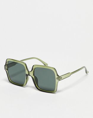 ASOS DESIGN oversized 70s sunglasses in crystal green  - ASOS Price Checker