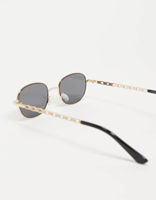 ASOS DESIGN Occhiali da sole piccoli rotondi color oro con stanghette in catenina e lenti fum