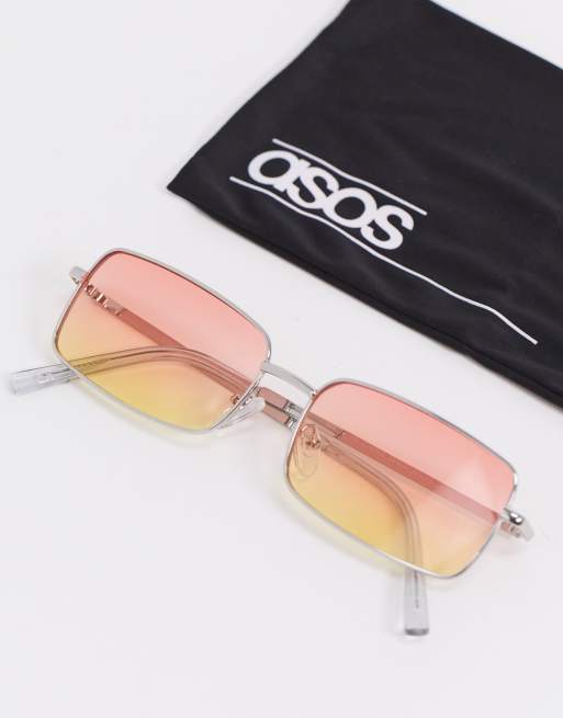 ASOS DESIGN - Occhiali da sole quadrati neri con lenti gialle