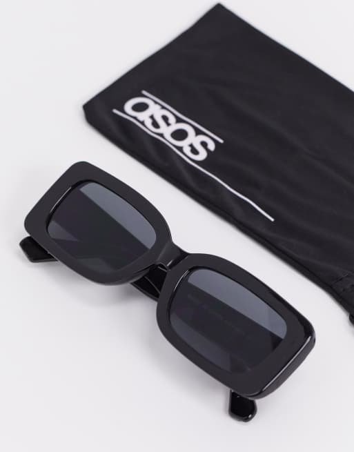 ASOS DESIGN - Occhiali da sole quadrati neri con lenti nere, 4 di 4