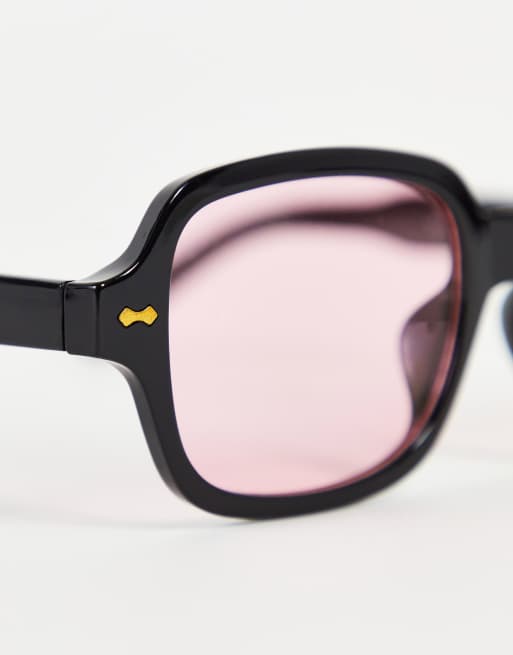 ASOS DESIGN - Occhiali da sole quadrati neri con lenti rosa, 4 di 4