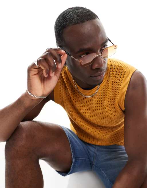 ASOS DESIGN Occhiali da sole retro anni 90 senza bordo arancioni con lenti trasparenti ASOS