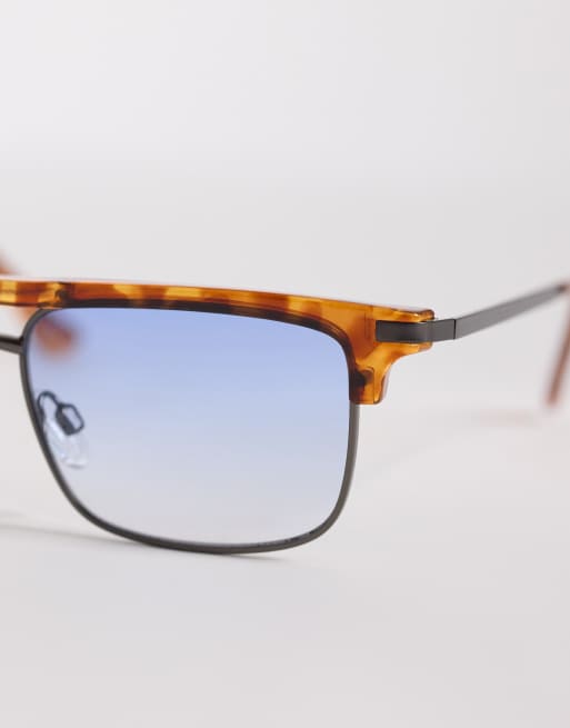 ASOS DESIGN - Occhiali da sole rétro con montatura arancione tartarugato e lenti blu, 2 di 3