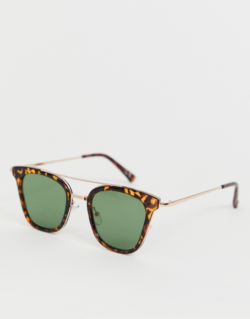 ASOS DESIGN - Occhiali da sole rétro con montatura tartarugata con dettagli oro e lenti verdi-Marrone