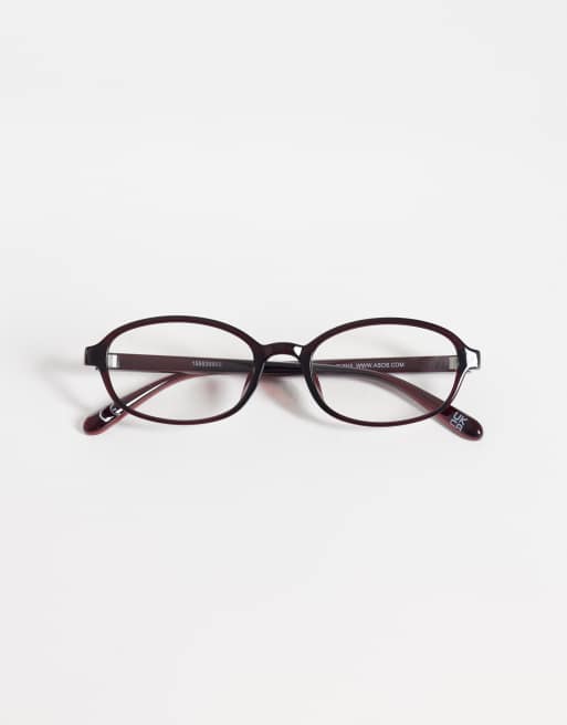 ASOS DESIGN - Occhiali da sole rettangolari bordeaux con lenti trasparenti, 3 di 3