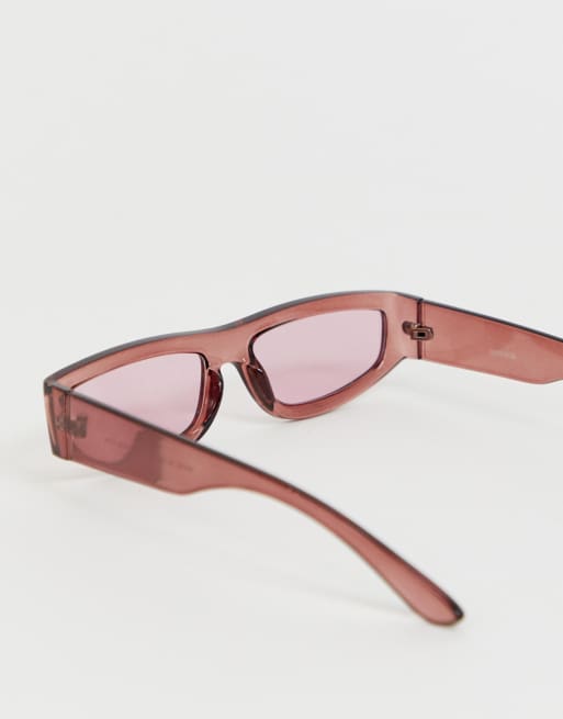 ASOS DESIGN - Occhiali da sole rettangolari con montatura bordeaux in plastica e lenti bordeaux, 2 di 4