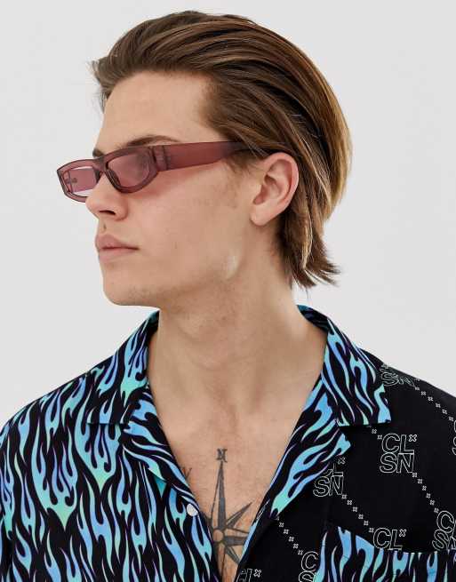 ASOS DESIGN - Occhiali da sole rettangolari con montatura bordeaux in plastica e lenti bordeaux, 3 di 4