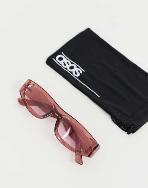 ASOS DESIGN - Occhiali da sole rettangolari con montatura bordeaux in plastica e lenti bordeaux, 4 di 4