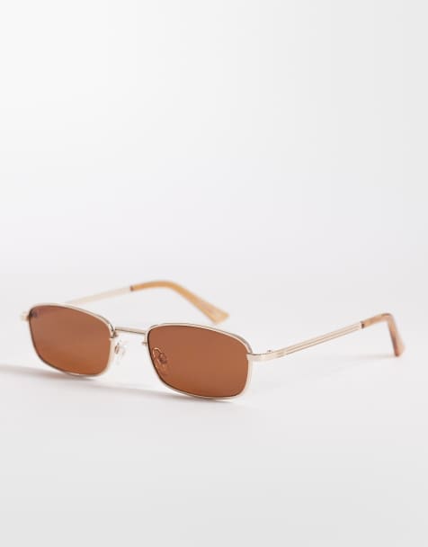 ASOS DESIGN - Occhiali da sole rettangolari in metallo con montatura dorata e lenti marroni - view 1