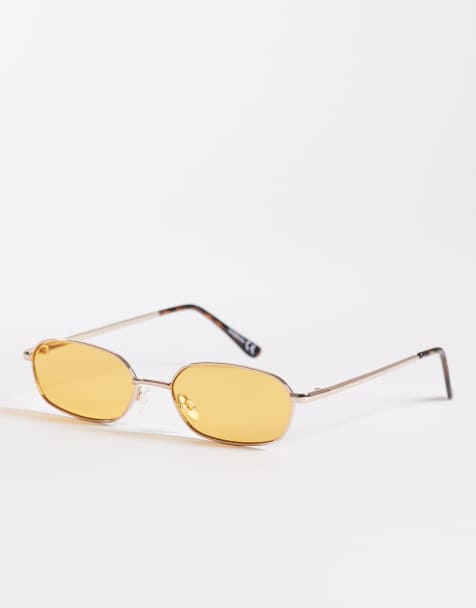 ASOS DESIGN - Occhiali da sole rettangolari in metallo dorato con lenti arancioni - view 1