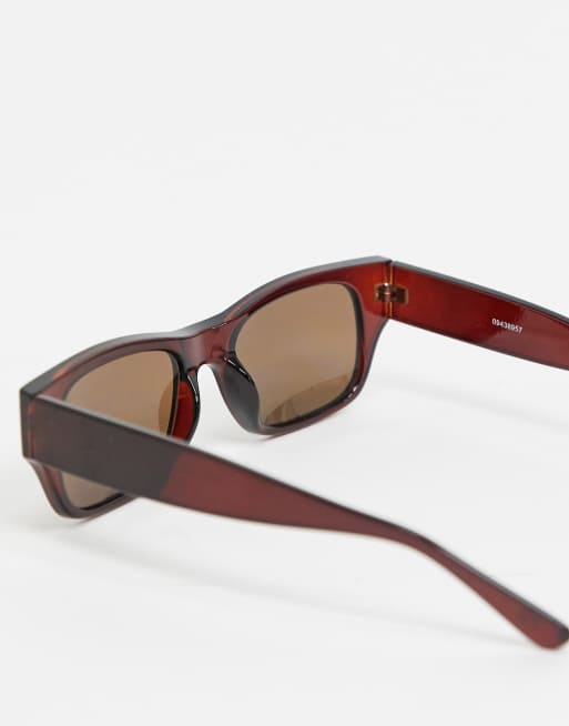 ASOS DESIGN - Occhiali da sole rettangolari in plastica marrone con lenti marroni, 2 di 4