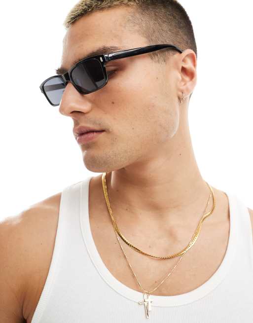 ASOS DESIGN - Occhiali da sole rettangolari neri con dettagli