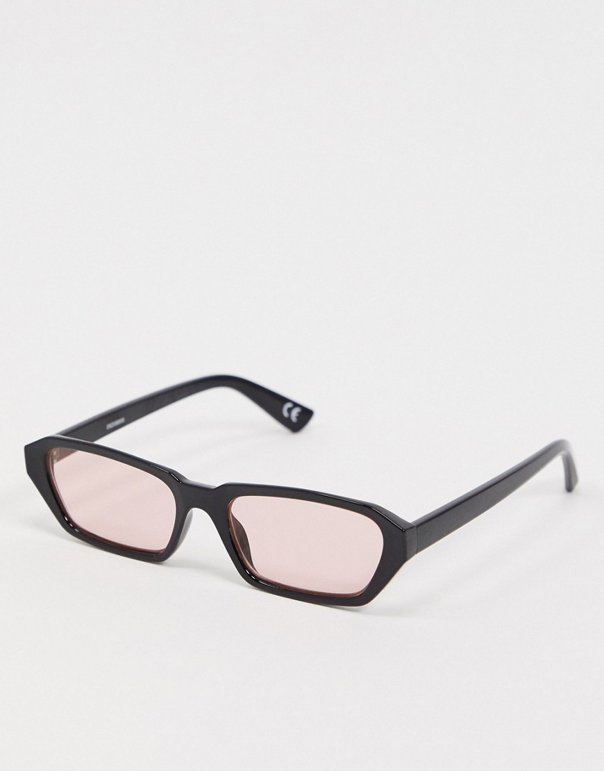 ASOS DESIGN - Occhiali da sole rettangolari neri in plastica con lenti rosa-Nero