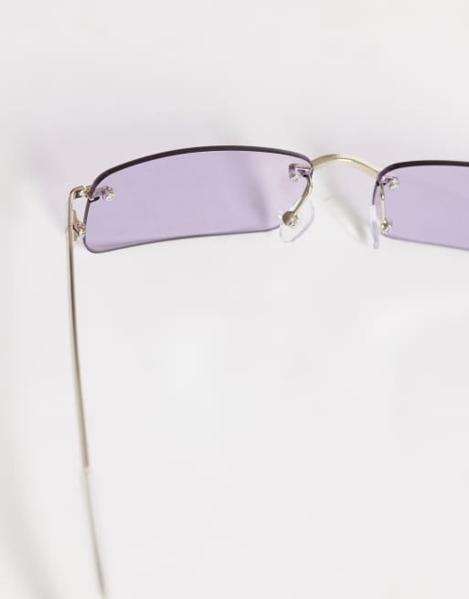 Occhiali Da Sole Mezza Montatura In Metallo Per Donna E Uomo – Design Punk Con Lenti In PC E Protezione UV (Viola)