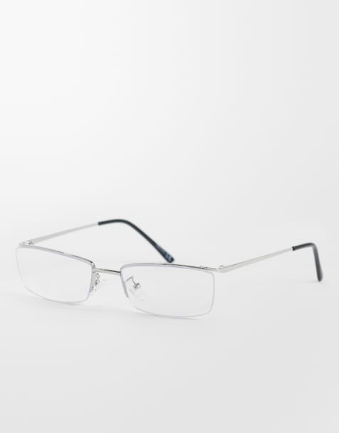 ASOS DESIGN occhiali da sole rettangolari senza montatura in argento con lenti azzurro trasparente - view 1