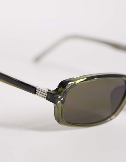 ASOS DESIGN - Occhiali da sole rettangolari slim premium verdi con lenti verdi, 2 di 3