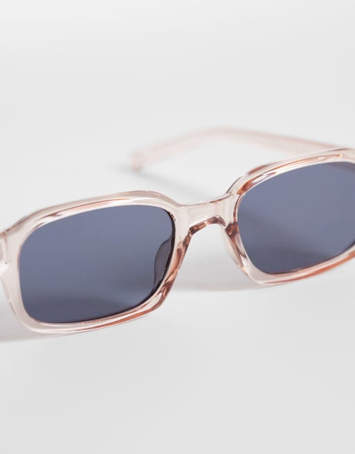 ASOS DESIGN - Occhiali da sole rettangolari slim rosa trasparente con lenti fumé, 2 di 3