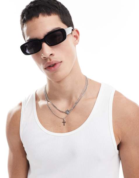 ASOS DESIGN - Occhiali da sole rettangolari spessi neri con lenti nere - view 1