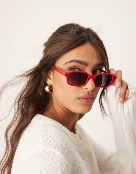 ASOS DESIGN - Occhiali da sole rossi slim squadrati - view 1