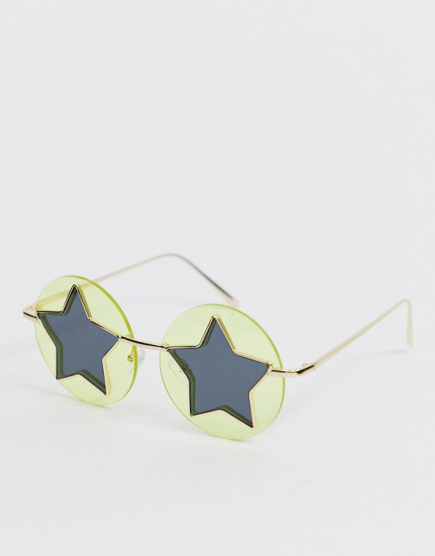 ASOS DESIGN - Occhiali da sole rotondi alla moda gialli in plastica con stelle nere-Giallo