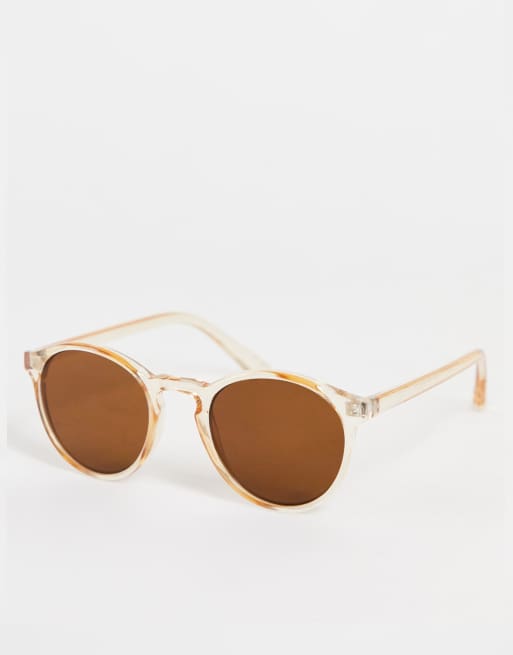 ASOS DESIGN - Occhiali da sole rotondi color pesca con lenti marroni