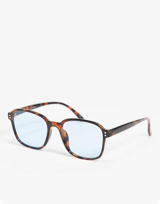 ASOS DESIGN - Occhiali da sole rotondi con lenti blu pallido - BROWN