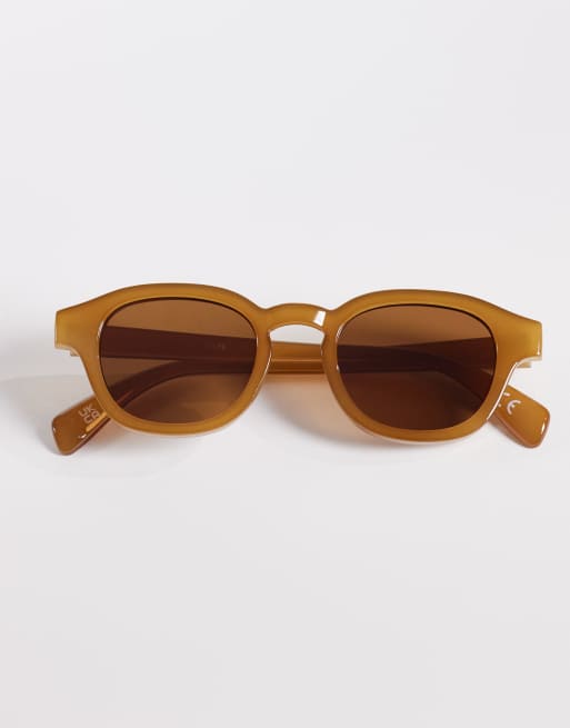 ASOS DESIGN - Occhiali da sole rotondi con montatura color ambra e lenti marroni, 3 di 3