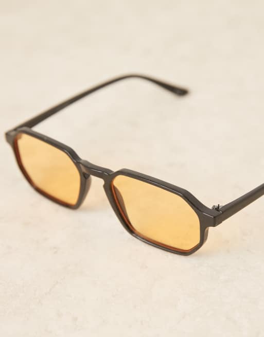 ASOS DESIGN - Occhiali da sole rotondi con montatura nera e lenti ambra, 2 di 3