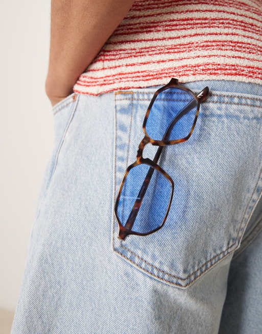 ASOS DESIGN - Occhiali da sole rotondi con montatura tartarugata e lenti blu 