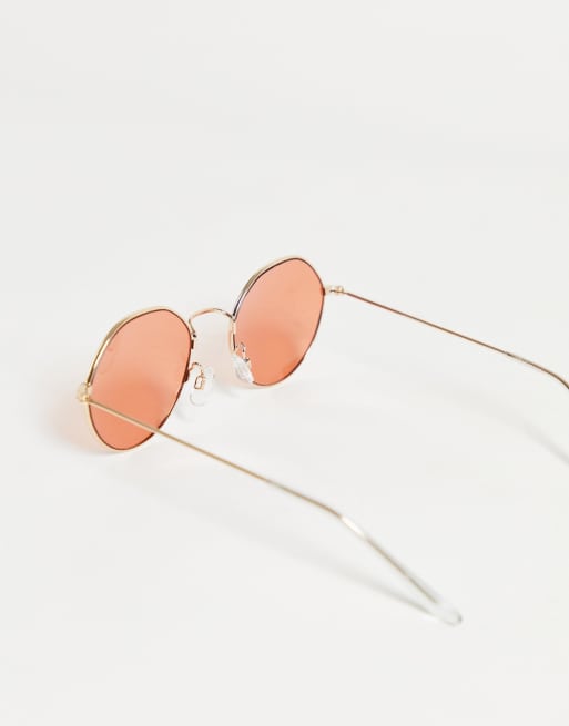 ASOS DESIGN - Occhiali da sole rotondi esagonali con lenti corallo, 2 di 4