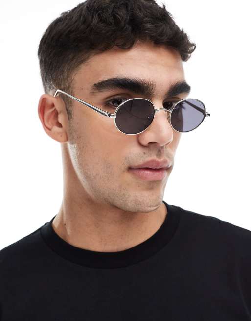ASOS DESIGN - Occhiali da sole rotondi in metallo color argento con lenti fumé