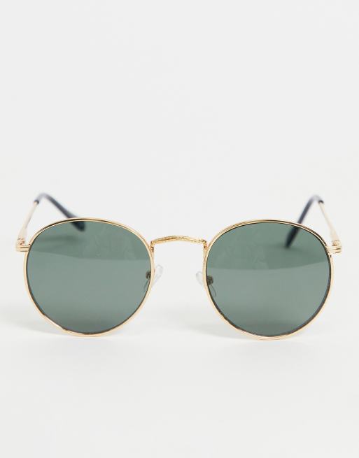 ASOS DESIGN - Occhiali da sole rotondi in metallo oro con lenti sfumate, 3 di 4
