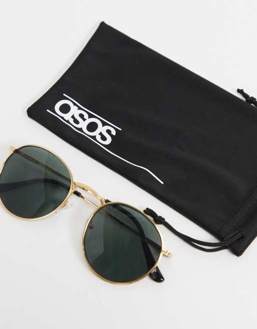 ASOS DESIGN - Occhiali da sole rotondi in metallo oro con lenti sfumate, 4 di 4