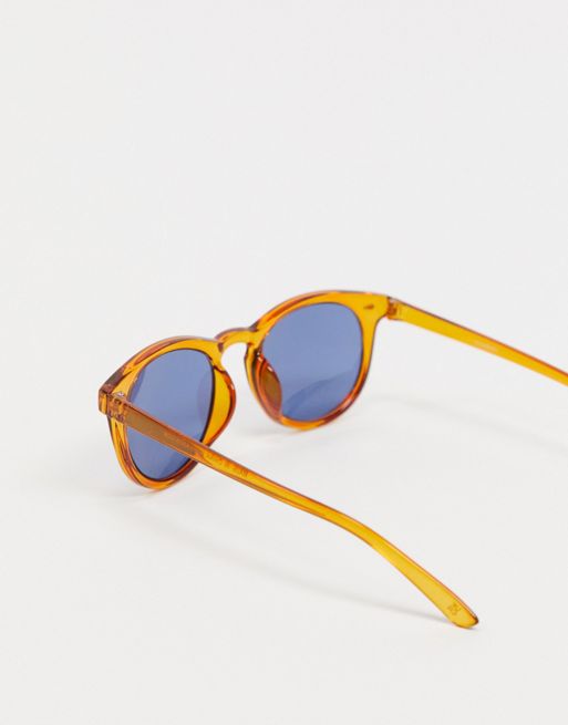 ASOS DESIGN - Occhiali da sole rotondi in plastica arancione con lenti blu