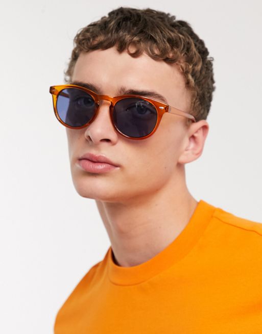 ASOS DESIGN - Rave - Occhiali da sole a mascherina arancioni in plastica  con lenti iridescenti