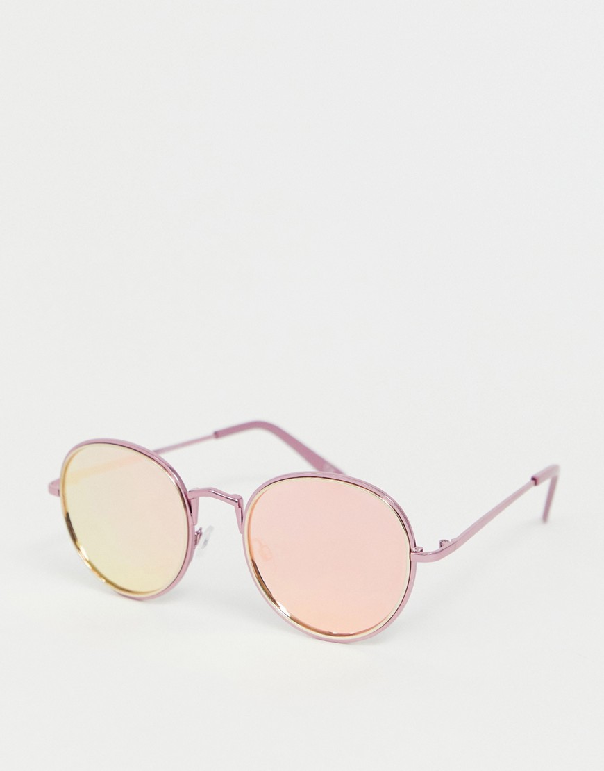 ASOS DESIGN - Occhiali da sole rotondi oversize rosa con lenti flash