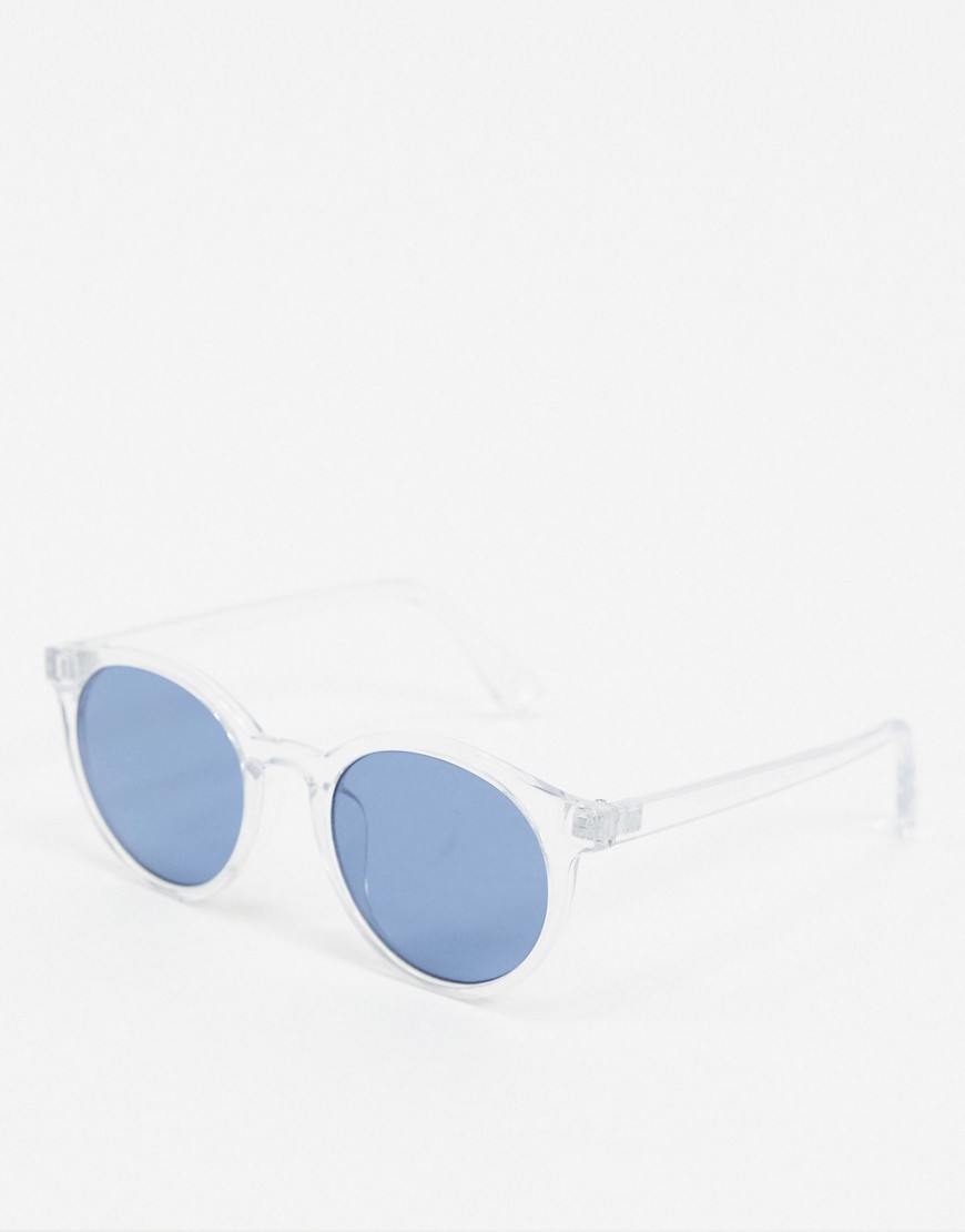 ASOS DESIGN - Occhiali da sole rotondi rave in plastica trasparente con lenti blu navy-Azzera