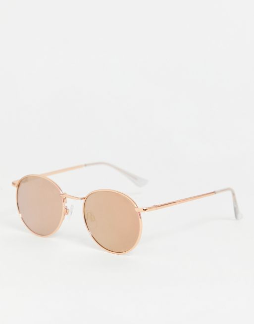 ASOS DESIGN - Occhiali da sole rotondi stile anni '90 in metallo con lenti flash oro rosa