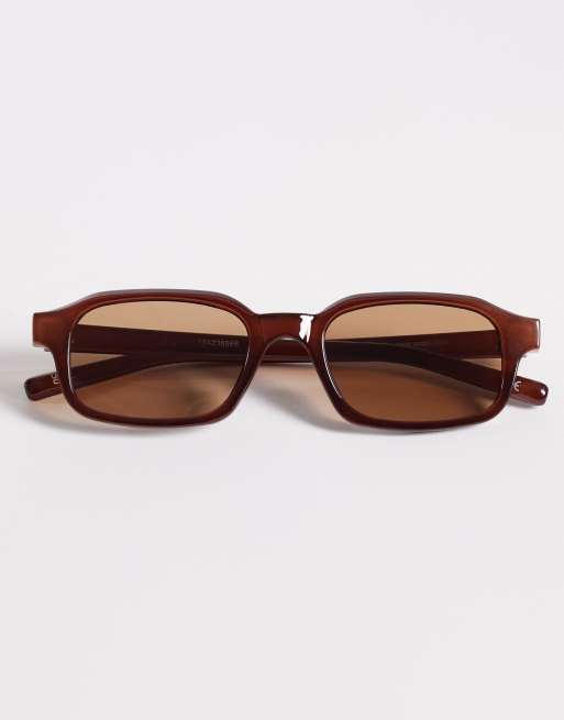ASOS DESIGN - Occhiali da sole sottili rettangolari bordeaux con lenti marroni, 3 di 3